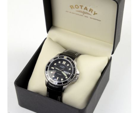 Rotary gentleman's waterproof quartz watch, with Rotary black leather strap, in Rotary box       Ewbank's do not guarantee th