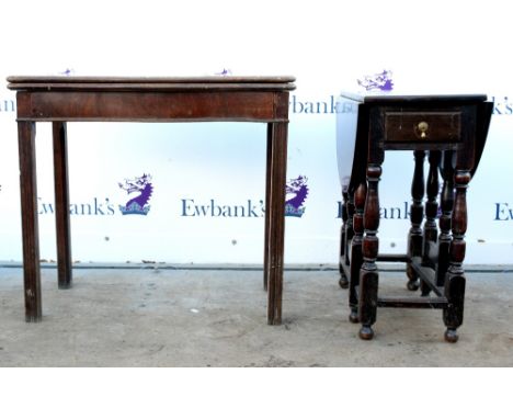 19th century mahogany fold over serpentine card table together with a 19th century small oak gateleg table.       