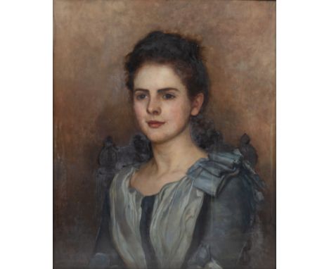 Jessie MacGregor (1847-1919)Portrait of Rachel Henderson, seated wearing a blue dress, signed and indistinctly dated, oil on 