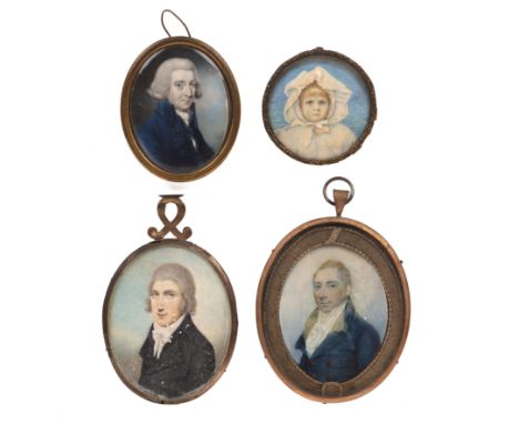 English School (early 19th century)A miniature oval portrait of a gentleman, wearing dark coat with white stock, watercolour 