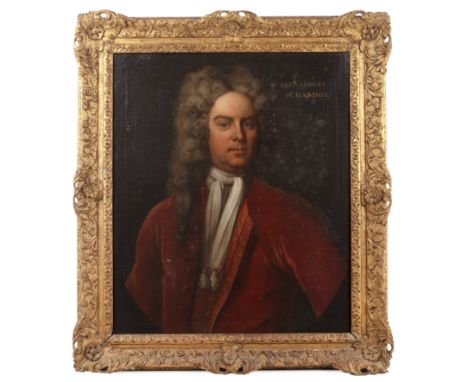 Michael Dahl (1656/9-1743)Portrait of James Brydges, first Duke of Chandos, half length wearing a scarlet coat with white cra