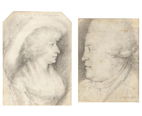 Charles-Nicolas (II) Cochin (1715-1790)Portrait of a lady wearing a hat, signed, pencil, 9.5 x 7cm, and a further portrait of