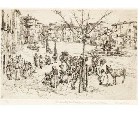 Raymond T. Cowern (1913-1986)'The Feast of Sant' Antonio in Anticoli Corrado', pencil signed, titled and no.31/50 to the marg