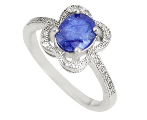 A 925 silver cluster ring set with an oval cut sapphire and white topaz, (O).