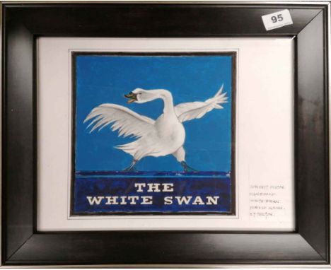 A framed acrylic on paper concept "sketch signboard White Swan public house" by H.T Shelton together with a framed oil on can