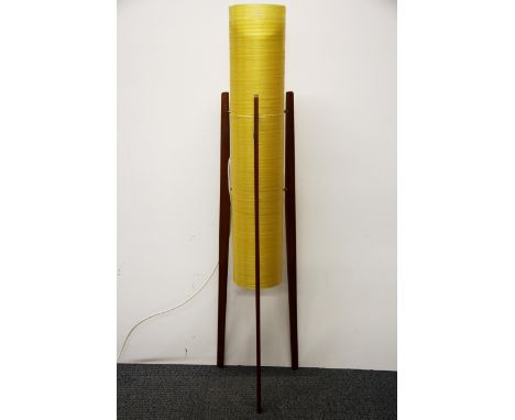 A 1970's teak and fibre glass floor lamp, H. 112cm. A/F to shade.
