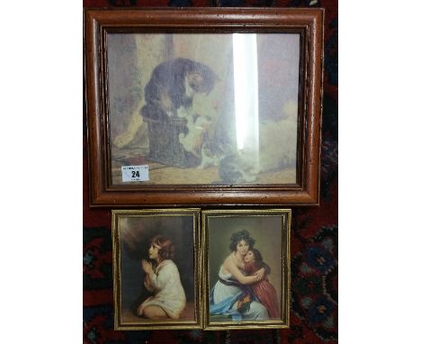 A Coloured Print of Kittens & a Dog, along with a pair of Old Master prints (3).