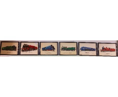 Six Vintage Steam Train Prints, 18.75 x 24.5cm total size (6).