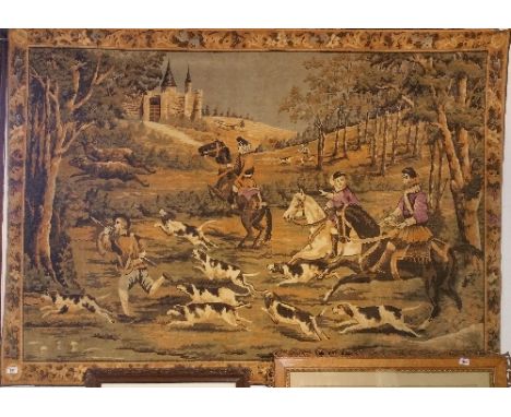 A Large Embroidered Wall Hanging of a Hunting Scene.