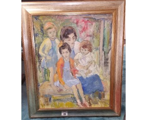 Ronald Ossary Dunlop (Ireland 1894-1973) Oil on Canvas. Family Portrait. Inscribed verso 'My first family sketch Aug 1956' Si