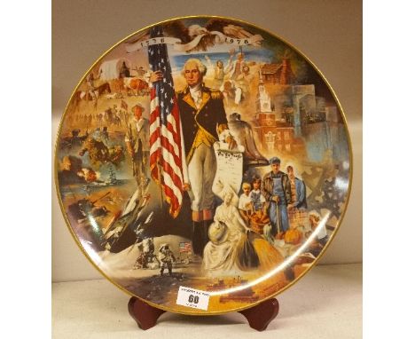 A First Limited Edition Gorham China Commemorative Collectors Plate - '200 Years with Old Glory', trimmed n gold, 1976. 32cm 