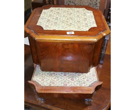 A Mahogany Step Commode; with tapestry insertions, lacking pot.