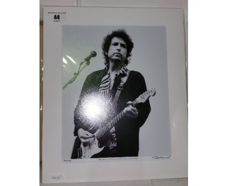 Bob Dylan Performing at Slane Ireland in 1984 - Black & White Limited Edition Photo signed, numbered & blindstamped by photog