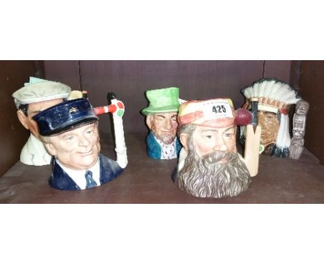 A Group of Four Royal Doulton Character Jugs to Include 'W.G. Grace', 'North American Indian', 'Dickie Bird' and 'The Engine 