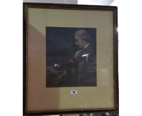 A Monochrome Portrait Print, Young Man Reading a Letter, 32.5 x 28cm.