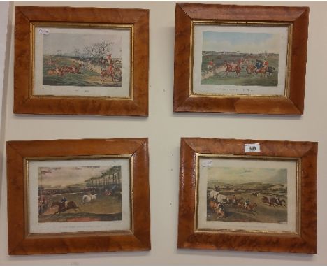 A Set of Four Hunting Prints after Turner, Alken, etc: 'Snob is Beat', 'Vale of Aylesbury Steeplechase' (x2), 'To the Craners