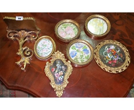 Two Oils on Board Depicting Still life's of Flowers Mounted in Decorative Gilt Frames along with a Gilt Wall Bracket; along w