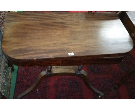 A Good Regency Mahogany Fold Over Card Table; on a reeded quatrefoil platform base with brass casters.