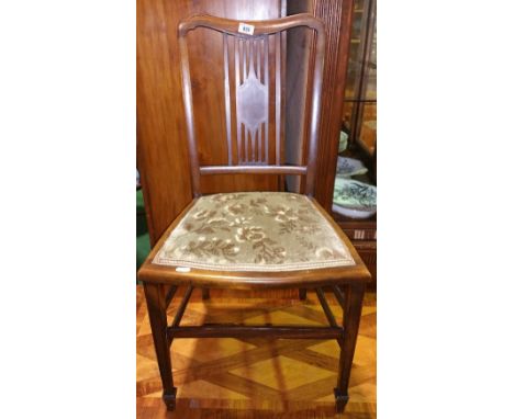An Art Nouveau Mahogany Corner Chair, together with an inlaid Edwardian Mahogany Side Chair & a Late 19th Century Walnut Tabl