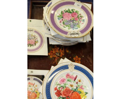 A collection of Chelsea Flower Show collectors plates, by Minton and others, and other floral decorated collectors plates 