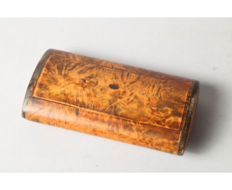 A mid 19th century burr maple and horn mounted oval-section snuff box, 6 1/2" wide 