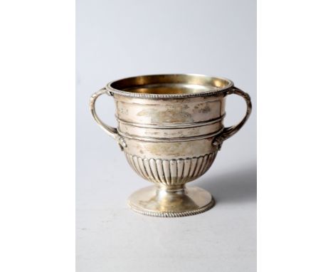 A silver polo cup/trophy with gadrooned border and engraving, 4 3/4" high, 13.2oz troy approx