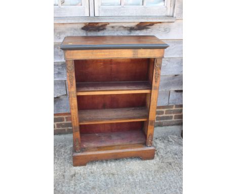 A 19th century walnut line inlaid and gilt brass mounted open bookcase, on bracket feet, 30" wide x 12" deep x 42" high 