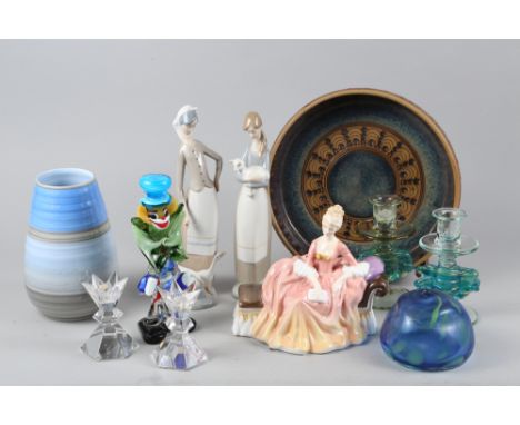 Two Lladro figures of women, 10 3/4" high, a Royal Doulton figure, "Reverie" HN2306, a Shelley baluster vase, 7 1/2" high, an