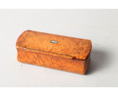 A 19th century burr maple and mother-of-pearl inset and tortoiseshell lined pocket snuff box, 4 1/8" wide 
