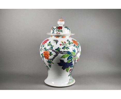 A large 19th century Chinese famille rose high-shouldered baluster vase and domed cover with lotus bud finial, painted in bri