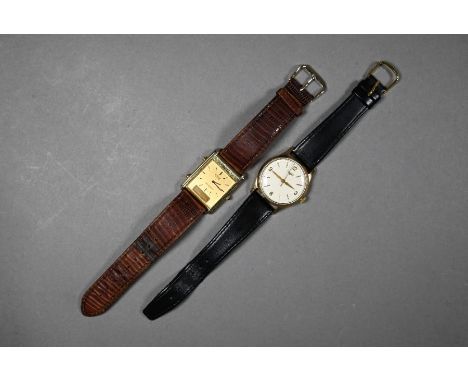 A gentleman's 9ct gold Longines wristwatch with 17 jewel movement no 11073265, to/w a Seiko gilt metal Alarm Chronograph with