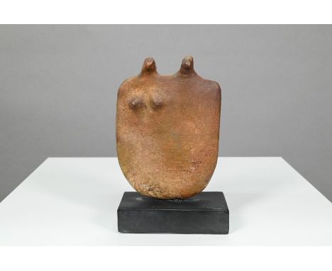 Peter Hayes (b.1946), small cycladic stoneware group, 'Couple', on slate base, signed, 13 cmARR applicable