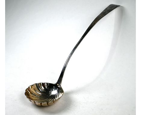 A George II Irish silver punch ladle with shell bowl and floral-engraved Old English Pattern handle, French &amp; Keating, Du