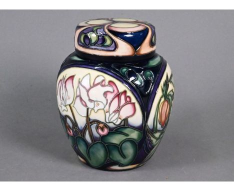 A Moorcroft 'Ashwood Gold' and other floral designs jar and cover by Emma Bossons 2004, Ltd ed 59/200, for the Royal Horticul