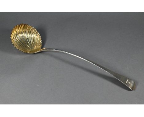 A George III silver Old English pattern punch ladle with gilt shell bowl, maker WT (possibly William Turton), London 1775, 5.