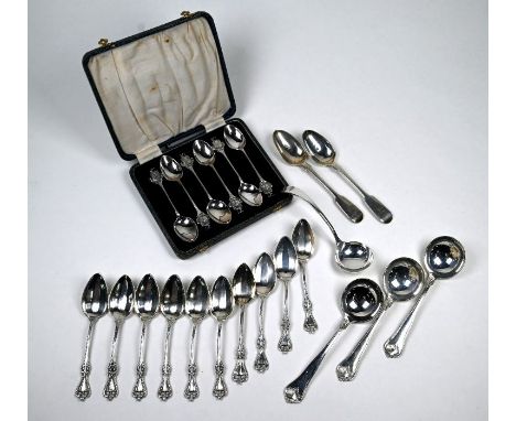 Matched set of ten US sterling coffee spoons (one with UK hallmark (1936) to/w a cased set of six Ermysted Grammar School (Sk