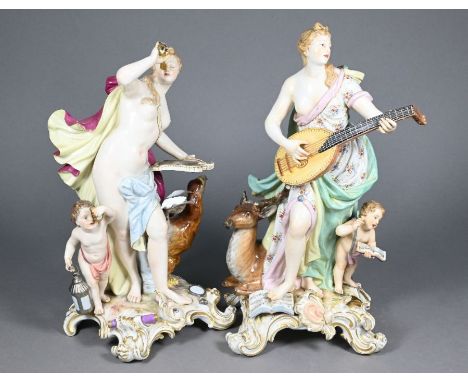 AMENDED HEIGHT Two 19th century Meissen porcelain figures from the 'Emblematic of the Senses' series, after models by Kändler