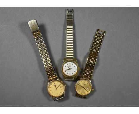 A lady's gilt metal Omega wristwatch with silvered dial to/w a lady's gilt metal Seiko watch with quartz movement and a lady'