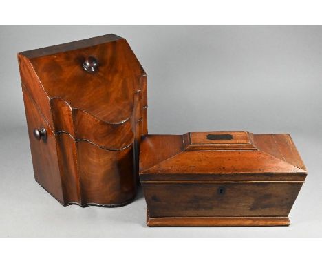A George III mahogany knife box to/with a sarcophagus form rosewood tea caddy (2)