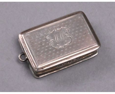 Nathaniel Mills - Victorian silver fob vinaigrette with engine-turned decoration, inner gilding and pierced grill, Birmingham