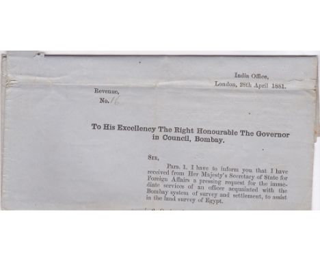 Egypt - 1881  India Office Appointment of Mr. Gibson to Egypt Govt as Surveyor