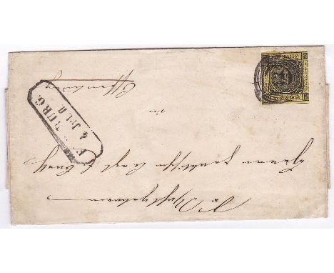 Germany (Baden) 1853-58 Wrapper with 6K on Orange, SG11. Boxed Freiburg, an attractive cover