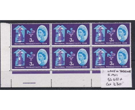 Great Britain Errors and Varieties  1962 NPY 3d, SG 632d, Lake in Yorkshire, positional R 19/1 block of six, u/m Mint