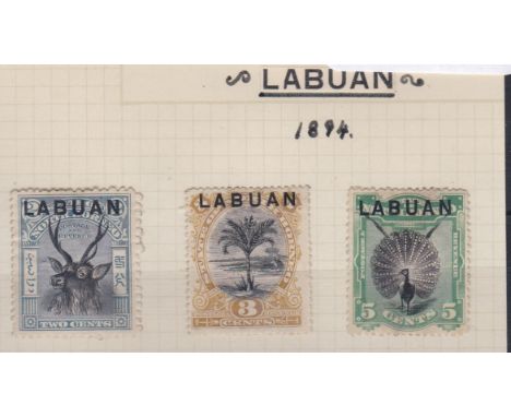 Labuan 1894 Overprinted North Borneo definitive's S.G. 63-65a m/mint. Cat value £62