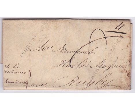 Leicestershire 1819 EL Ibstock to Rugby with SL Ashby De La Zouch/123, LC 9 (two strikes XXX) m/s rate '8', nice cover