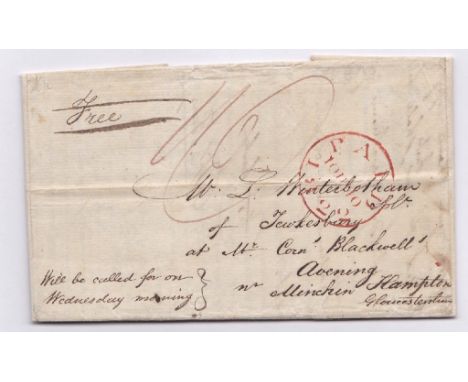 London 1822 EL-To Avening with red London paid marks, charged 1/6 despite M/S free.XXX