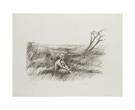 [§] CELIA PAUL (BRITISH B.1959)WOMAN IN A LANDSCAPE WITH TREE Signed, inscribed B.A.T. and indistinctly inscribed bottom righ