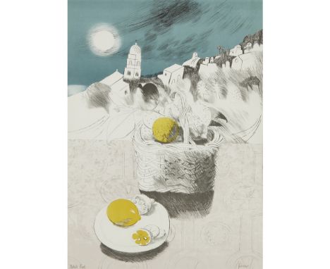 [§] MARY FEDDEN O.B.E. (BRITISH 1915-2002)BASKET OF LEMONS Signed in pencil and inscribed artist's proof, lithograph74.5cm x 