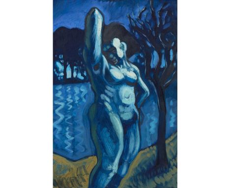 [§] PETER HOWSON (SCOTTISH B. 1958)BLUE NUDE Inscribed with artist's name and title verso, oil on canvas75cm x 49cm (29.5in x