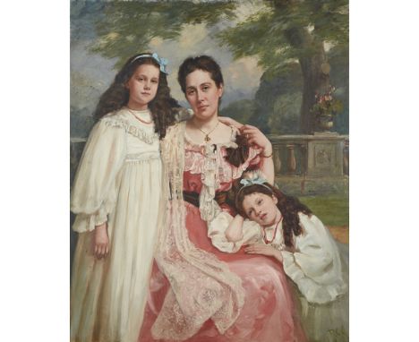 ROBERT CREE CRAWFORD R.S.W. (SCOTTISH 1842-1924)PORTRAIT OF MRS HENDERSON AND HER DAUGHTERS, MAYSIE AND LESLEY Signed with in